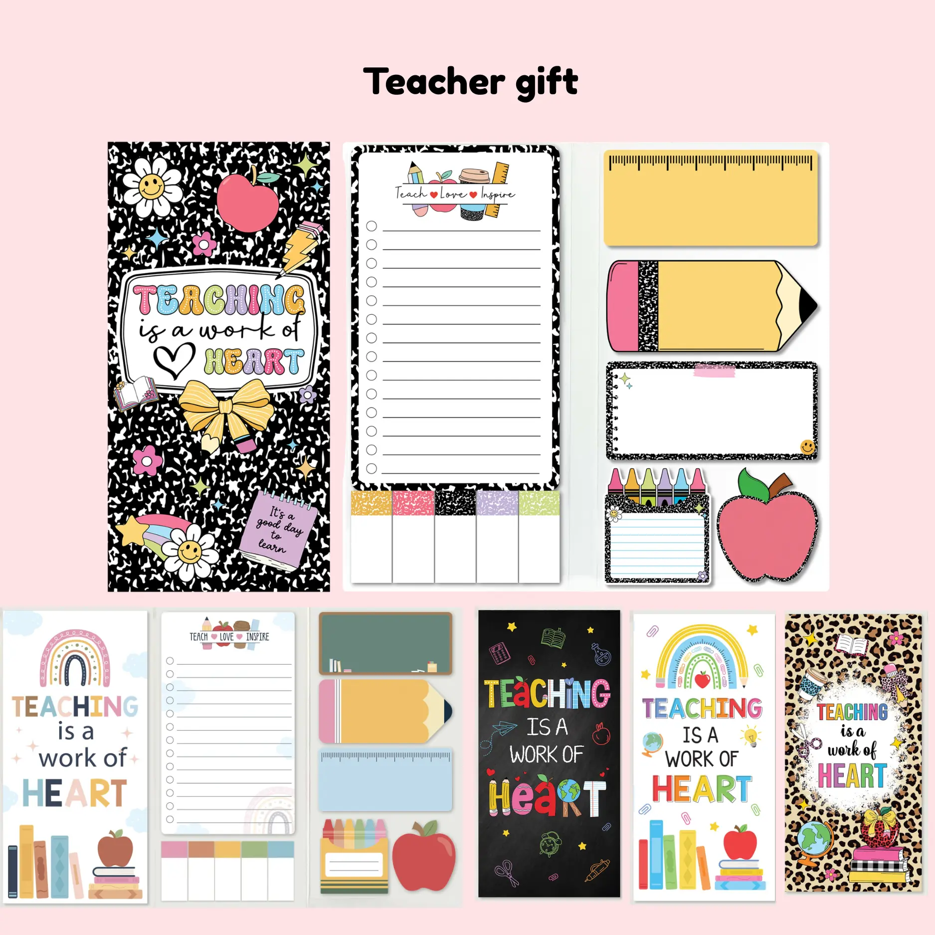 Teacher Sticky Notes Set - 440 Sheets, 3.9" x 7.9" Glossy Laminated Finish, Colorful Designs, Durable Office School Supplies, Blackboard Memo Pads, Creative Labeling Bookmarks, Reminders, Teacher Appreciation Gift, Back to School Haul Essential