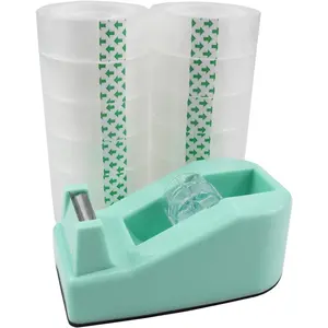 Desktop Tape Dispenser,1 Pack Green Tape Dispensers with 12Rolls Transparent Tape, for Packaging in Office,Restaurant, Flower Shop,Cake Shop (Green)