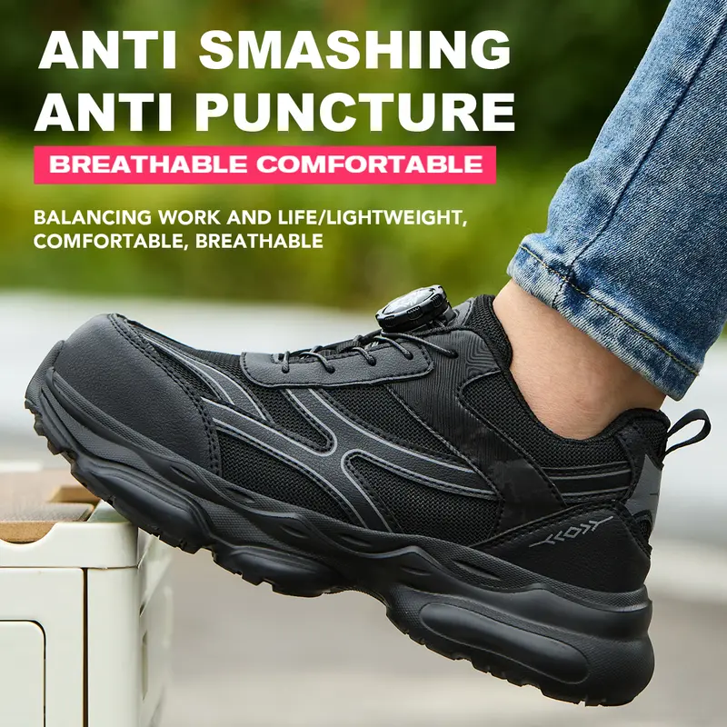 Shenganton Women's Steel-Head Impact Anti-Skid Work & Safety Shoes - Preppy Chic Closed Round Toe Low-Top Lace-Up Footwear with Kevlar Anti-Piercing, EVA, Breathable Mesh PU, All-Seasons Comfort for Construction, Outdoor Work