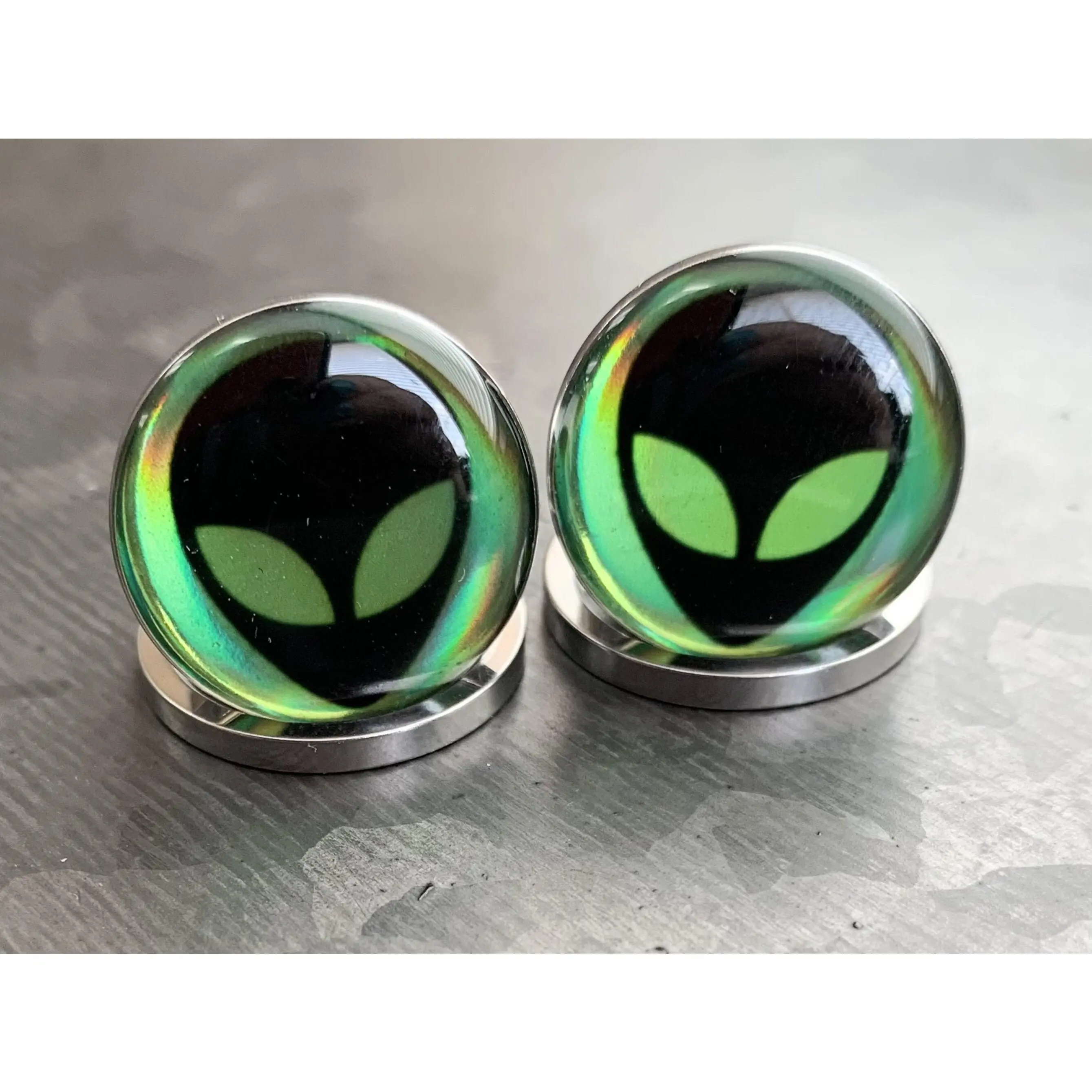 PAIR of Unique Hologram Alien Screw Fit Surgical Steel Tunnels/Plugs - Gauges 2g (6mm) thru 5/8" (16mm)