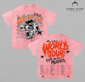 C.R.O World Tour Concert T Shirt Vintage Skull Graphic Tee Retro Rock Punk Streetwear Oversized Acid Wash Shirt Gothic Music Tour Tee Flame Aesthetic Double Sided Unisex Summer Fashion Tee 2026