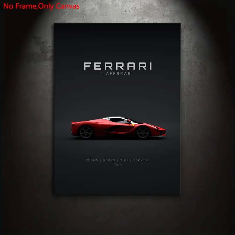 1 piece/set frameless canvas painting print poster, minimalist pop art,classic Hypercar LaFerrari,perfect gift very suitable for super car culture lovers,ideal gift for bedroom,living room,office,kitchen,dorm hallway,mural,wall decoration,room decoration