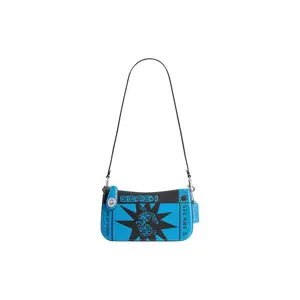 Coach x Lil Nas X Drop Penn 21 Monogram Sunprint Zip Top Crossbody Bag for Women, Calfskin, Monterrey Blue