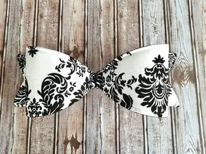 Black White Flocked Damask Fabric Bow