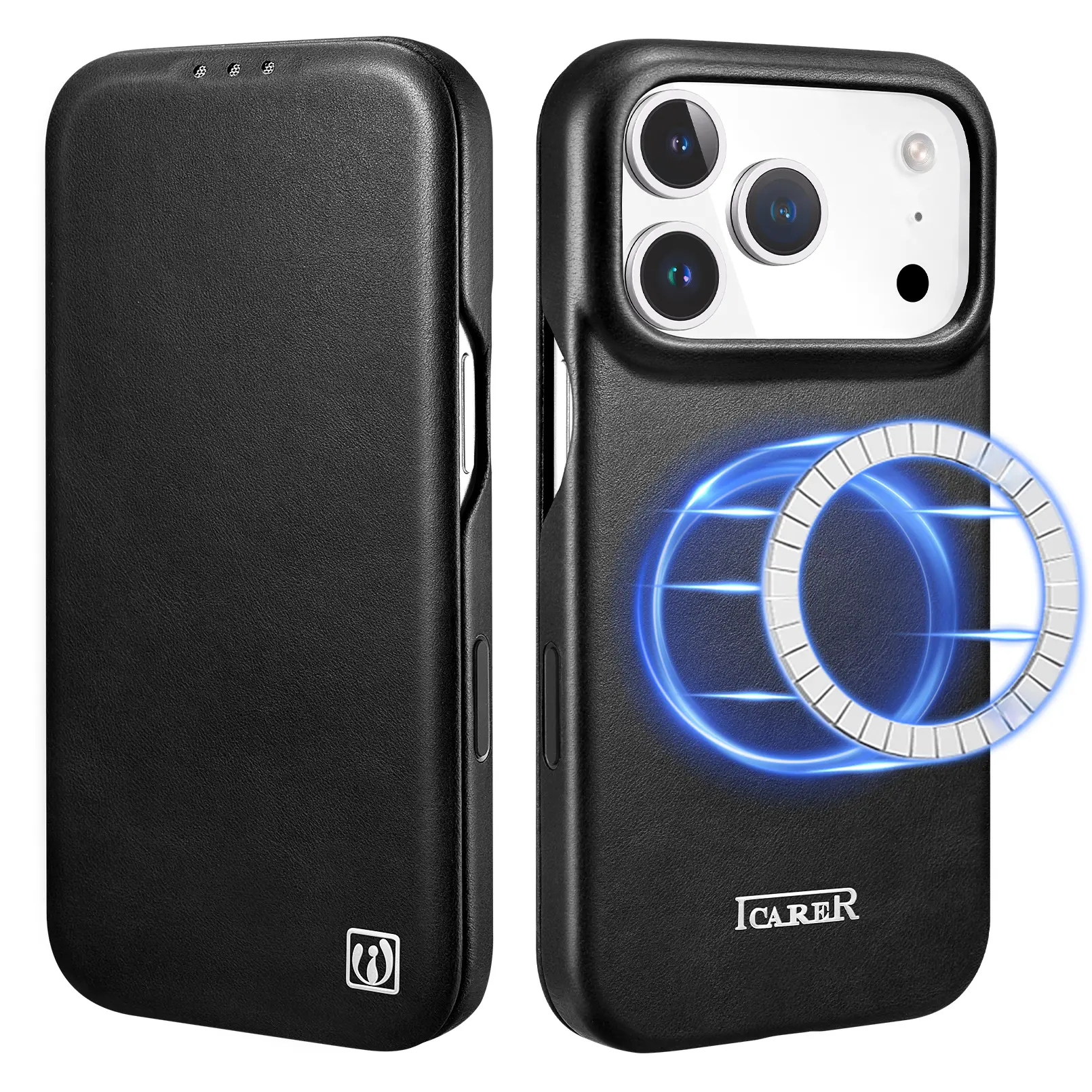 Luxury Genuine Leather Wireless Handheld Cellphone Casing for iPhone 17 Pro (6.3 in, 2025) - MagSafe Compatible, Magnetic Closure, RFID Blocking Card Slot, Premium Protection, Classic Mobile Devices Accessories, Protective