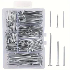 350pcs Hardware Nails Assortment Kit, Picture Hanging Nails, Wood Nails, Wall Nails With Storage Box, 6 Sizes, Steel Nails