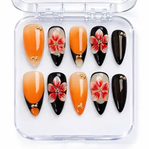 Sugarcoat Nails Handcrafted Luxury Colorful Gel Press-On Nails with 3D Art | Reusable & Sturdy, Glue Included - Butterfly Style, Almond