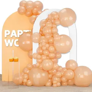 PartyWoo Round Pearl Peach Rubber Balloons, 140pcs 18/12/10/5 in Different Sizes Pastel Light Pale Orange Latex Helium Balloon Arch Garland & Backdrop Kit for Bridal Shower, Birthday Party Decorations Orange-Z27, Balloon Arch Backdrop