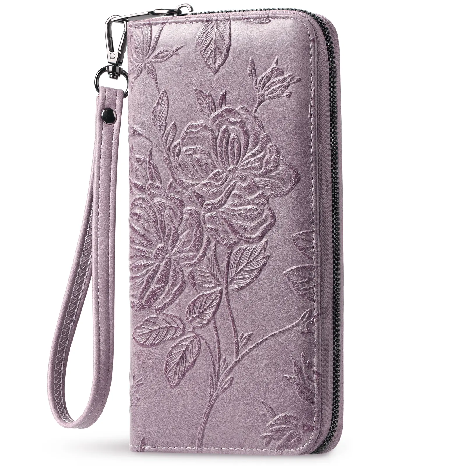 Embossed Floral RFID Wallet for Women | Large Capacity Clutch Wristlet with Card Slots