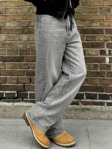 New Men's Washed Denim Jeans, Fashion Regular Fit, Casual Straight Leg, Casual Versatile Long Pants, All-Season Wear, Comfortable and Stylish, Streetwear, with Pocket