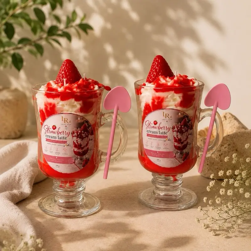 Strawberry Vanilla Candle in Glass Mug – Sweet Dessert Candle Gift