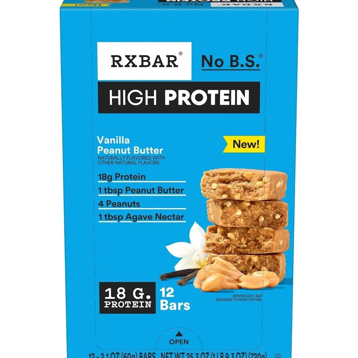 RXBAR High Protein Bars, Gluten Free, Protein Snacks, Vanilla Peanut Butter, 25.3oz Box (12 Bars)