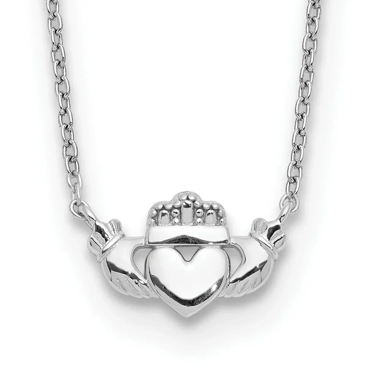 14k White Gold Claddagh Necklace