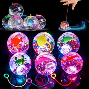 6 Pcs Light up Bouncy Balls, 2.4" LED Bouncy Balls with Random Mini Sea Animals, Bounce Toys for Kids Party Favors Birthdays Gifts Goodie Bags Stuffers Carnival Prizes