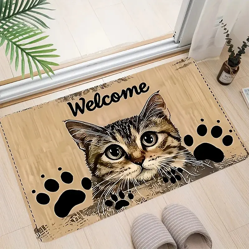'VIKAMA Cartoon Cute Cat Carpet Soft Doormat Welcome Mat Living Room Carpet Kitchen Rug Rug For Bedroom Outdoor Carpet Home Dec'