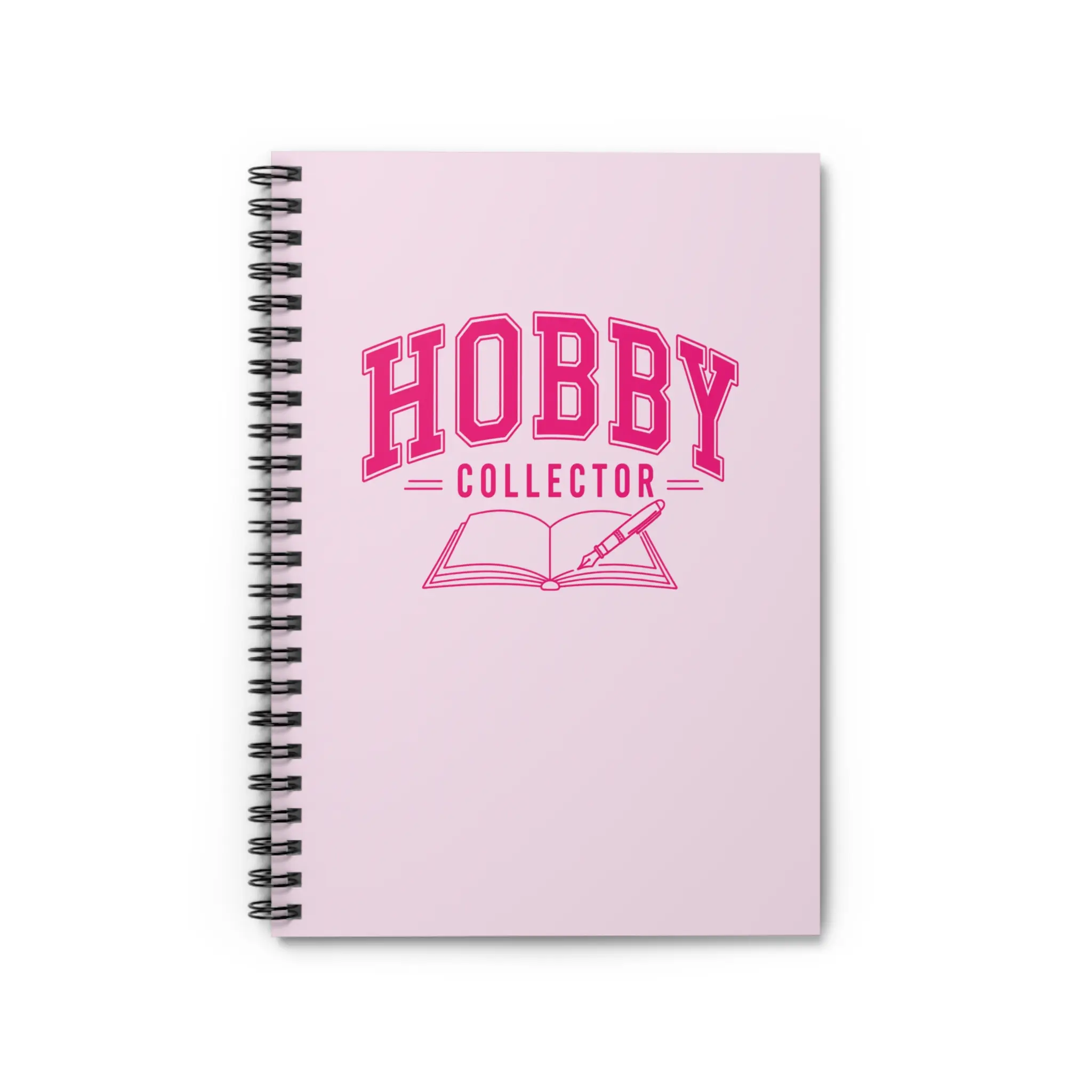 Customized Hobby Collector Spiral Ruled Notebook - Pink Full Front Cover Print, Dark Grey Back, 118 Ruled Pages, Collegiate-Style Lettering, Interior Document Pocket, Everyday Carry Slogan Notebooks, Comfortable Writing Office Stationery