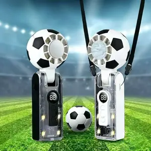 World Cup Compact Portable Handheld Cooler Fan Featuring Soccer Pattern Design & Adjustable Neck Strap, Integrated LED Light, 3600mAh Rechargeable Battery, Ideal for World Cup, Travel, Outdoor Sports, Office and Holiday Gifting