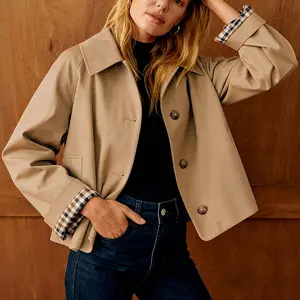 Women Casual Fall Jacket Lapel Neck Button-Down Long Sleeve Coat for Daily Outing Office Travel