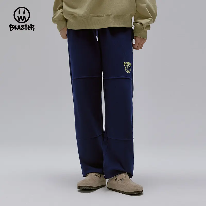 BEASTER Embroidered Ghost Face Gray Sports Sweatpants for Men, Autumn Couple's Heavyweight Pants, American Style Trendy Brand Long Pants