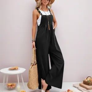 Women's Solid-Color Casual Suspender Pants