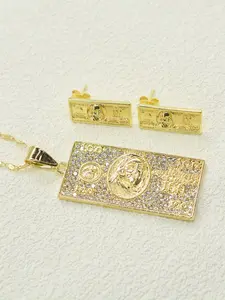 Men's Fashion Hip Hop Dollar Pendant Earrings Necklace Jewelry Set, Vintage Punk Style, Perfect Gift for Valentine's Day Birthday Party