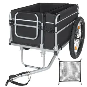 56*32.35*25.5 Inch Black Steel Bike Cargo Trailer, Heavy‑Duty Bicycle Wagon with 20*3.5" Fat Pneumatic Tires Universal Hitch Reflectors Storage Partition for Outdoor Cycling Grocery Hauling