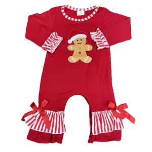 baby girl clothes newborn gingerbread romper girl christmas romper embroidery applique ruffles romper