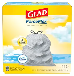 ForceFlex Tall Kitchen Drawstring Garbage Bags,Trash Bags,13 Gal, Fresh Clean Scent with Febreze, 110 Ct Bin Household
