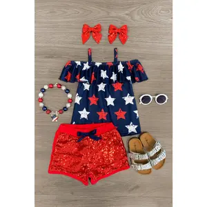 Navy & Red Stars Sequin Short Set