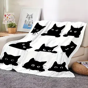 Black Cat, Fluffy Blanket, Soft Comfy Blanket, Air Conditioning Blanket, Sofa Throw, Suitable for Home, Office, Outdoor, Camping, Travel, AC Nap Blanket