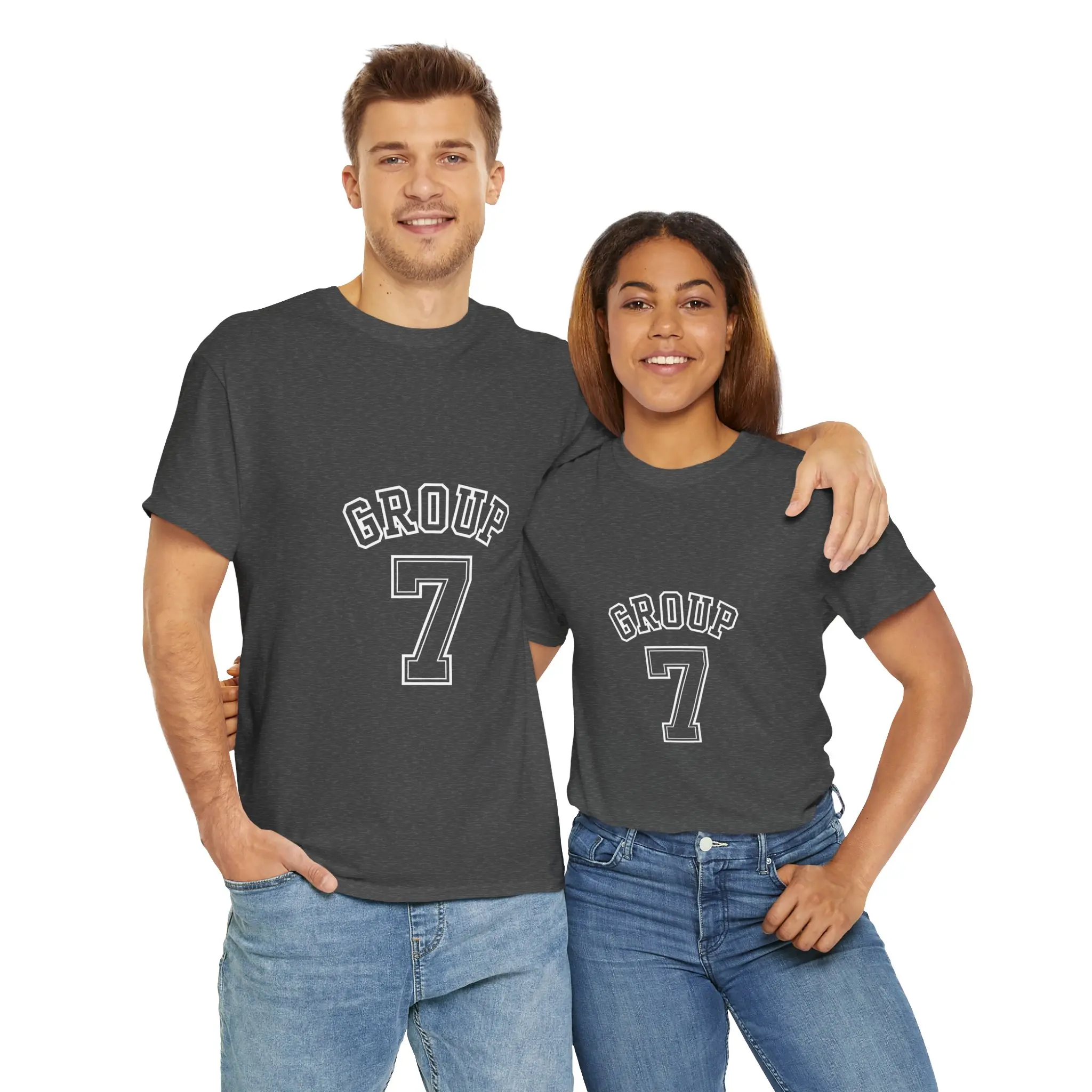 Group 7 T-Shirt Trendy Tee for TikTok Unisex Charcoal Gray Crewneck with Bold Group 7 Print