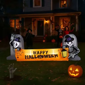 9.6FT Large Halloween Inflatable Decorations Skeleton Tombstone Decorative Lights  Banner, Outdoor Decorations Blow Up Yard Decor With Built-in LEDs For Halloween Holiday Party Outdoor Garden Yard Lawn Decorative Lights 