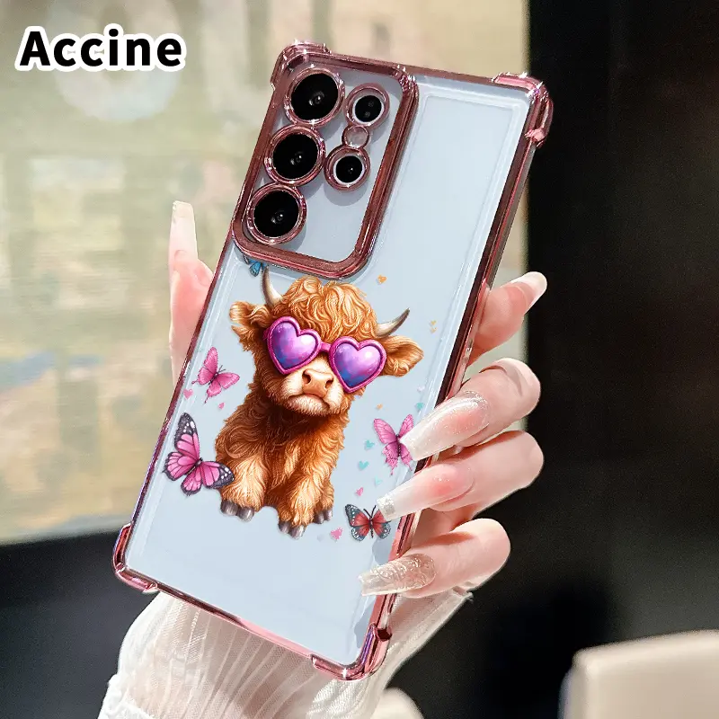 Phone Case Compatible with Samsung Galaxy S26 Ultra S24 Plus S25 S22+ FE Edge Calf with Heart - Glasses Pattern Four Corners Anti-drop Cellphone Protective Durable Total Coverage Shockproof Phone Cover