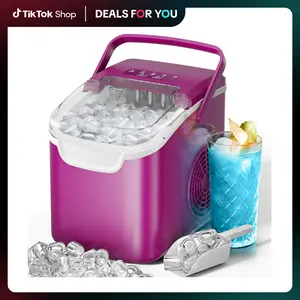 Kismile Countertop Icemaker with Handle - Bullet Ice Making Machine, 8 Cubes in 6 Mins, Portable Self-Cleaning Ice Machine for Home/Office (Purple)