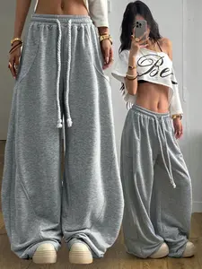 Women's Comfortable Street Style Casual Athletic Activewear Knit Pants with Elastic Waistband, Solid Color, Fitted, Perfect for Outdoor Activities & Daily Wear