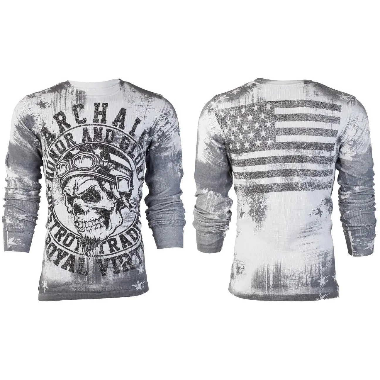 ARCHAIC Men's Death Racer Graphic Thermal Shirt - Long Sleeve 100% Cotton Pullover with Round Neck S/M/L, Tshirt, Casual, Front/Back Graphics