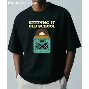 Men's Breathable Retro Music Tee with Classic Record Player and Gramophone Pattern