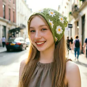 6-Piece Floral Headscarf Set,Sweet Cute Handmade Crochet Hollow Triangle Headband Towel For Women Girls Flower Headscarf Hair Accessories,Pick your favorite set!