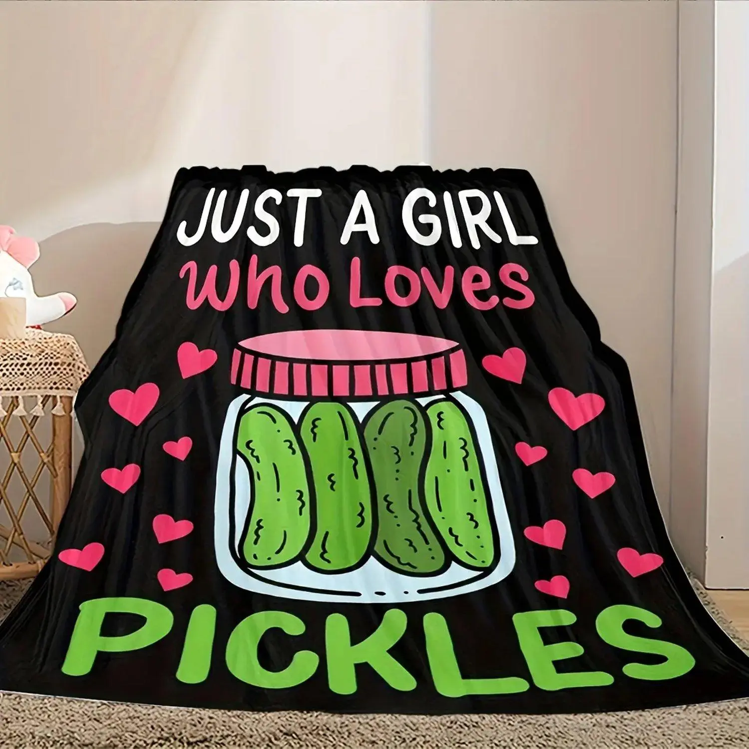Festive Jelly Pickle Printed Fleece Blanket: Cozy And Soft For Sofa, Bed, Camping, Or As A Gift - Contemporary Style, Digital Print, Christmas Presents, New Year'S Presents
