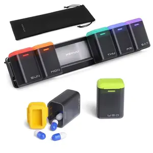 Weekly Pill Organizer Magnetic, Removable Pill Box 7 Day 1 Time a Day, Large Pill Case Travel, Week Once Daily Medication Dispenser, Medicine Container Holder for Supplement Vitamin, Black