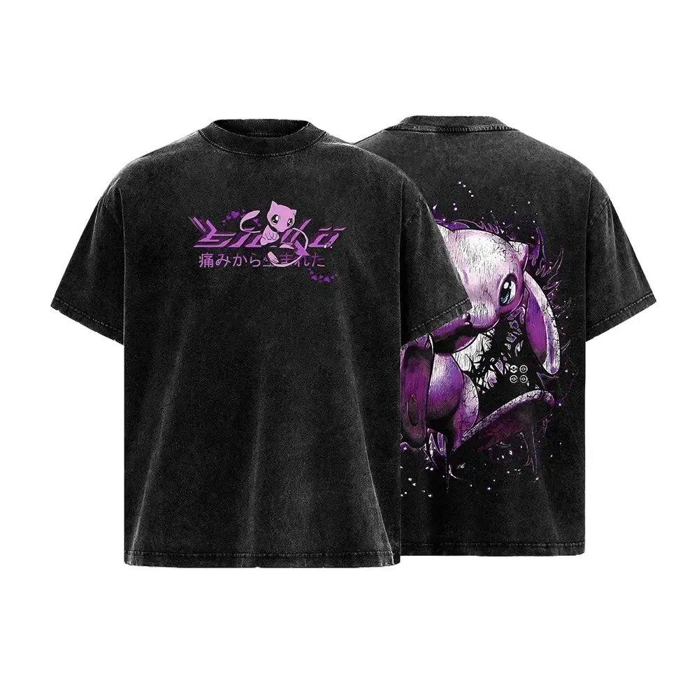 Mew PKM Oversized Anime Graphic Tee Heavy Cotton Acid Wash Vintage T-Shirt for Men Women Edgy Japanese Streetwear Y2K Aesthetic Trendy Casual Top Perfect Gift Idea for Otaku Gamers Nostalgic Pop Culture Retro Apparel Y2K Fashion Street Style Clothes!