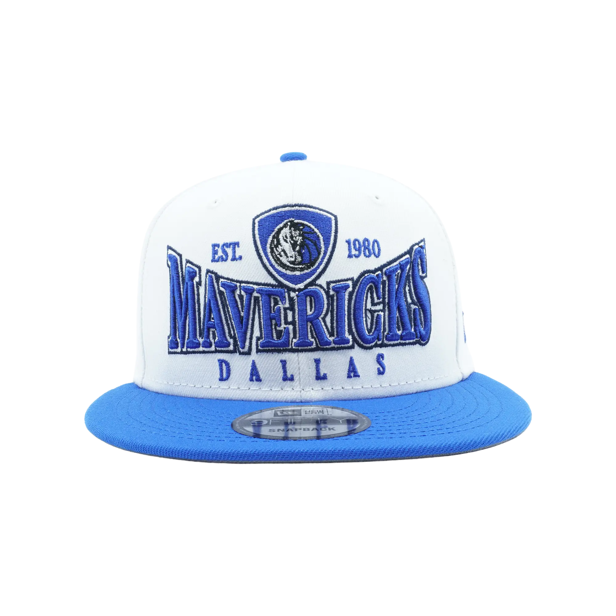 9FIFTY Dallas Mavericks Crest Stack Snapback Hat "White / Blue - Brim / Gray - Under Brim" NE878