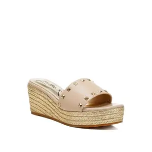 Metallic Studded Espadrille Wedge Sandals