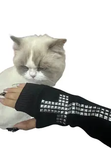 Cross Rhinestone Punk Long Gloves, Knit Touchscreen, Thick Warm Sleeve Warmer, Essential for Women, Fall & Winter Fashion