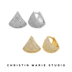 Rounded Huggie Earrings w/CZ