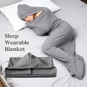 Hooded Sleep Pad 🛌 - Wearable Blanket with Cozy Hood, Soft Cozy Blanket, Fleece Fabric Weighted Blanket Alternative, Cool Touch & Machine Washable, Adult Gray Comfort Blanket, Black Friday Deal: Holiday Gift