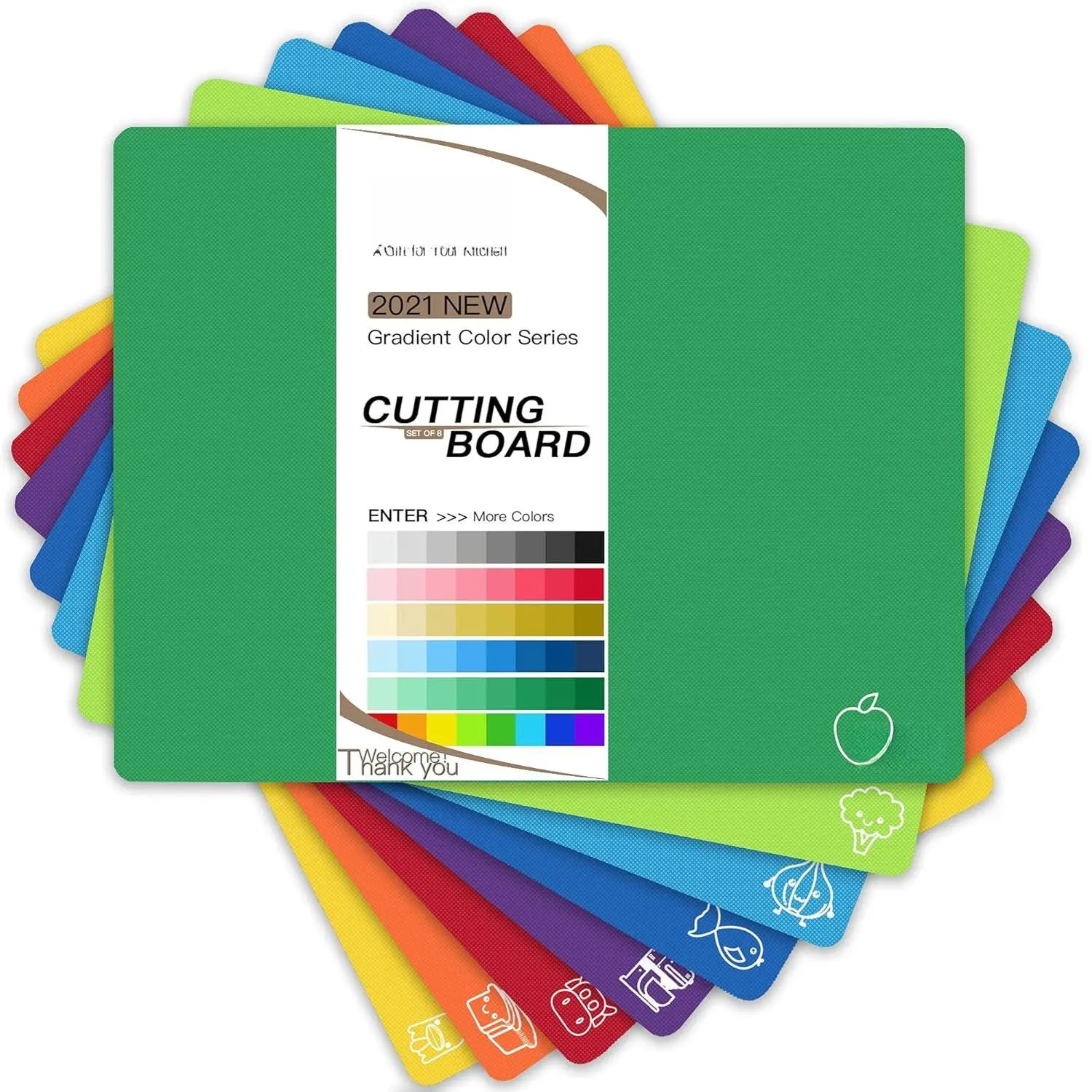 Plastic  Boards for Kitchen, Flexible  Mats, Colorful Chopping Boards with  Icon, Non-Slip, Non Porous, , Dishwasher Safe Rainbow