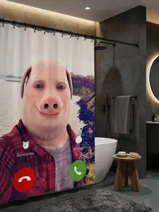 Funny John Pork Meme Shower Curtain - "Pig Man is Calling" Novelty Bathroom Decor, Waterproof Polyester Fabric Gag Gift with Hooks