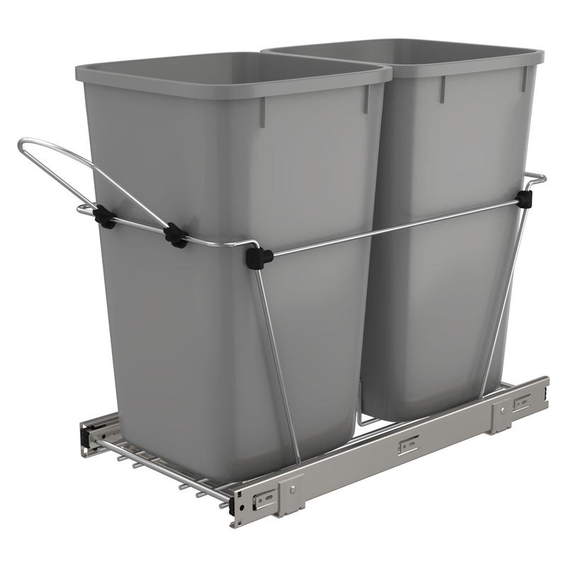 Rev-A-Shelf Double Pull Out Trash Can 27 Qt for Kitchen, Silver, RV-15KD-17C S