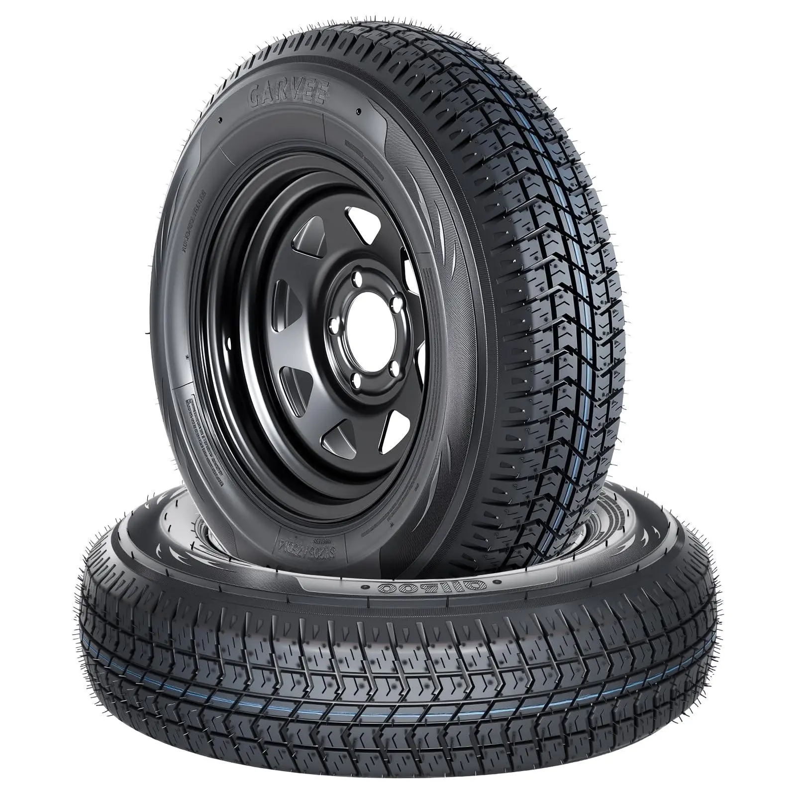 GARVEE 2-Pack ST205/75D14 Trailer Tires with 14" Rims, 5 Lug on 4.5" Bolt Pattern 114.3 mm PCD, 6PR Load Range C, Heavy Duty 205 75D 14 Trailer Tires Rims for Utility, Boat, Camper, Cargo Trailers